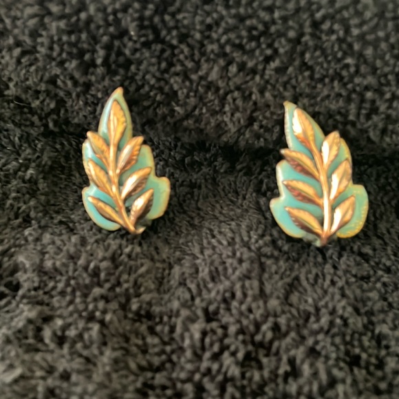 Vintage Matisse Copper Tone and Blue Clip On Earrings - Picture 1 of 3